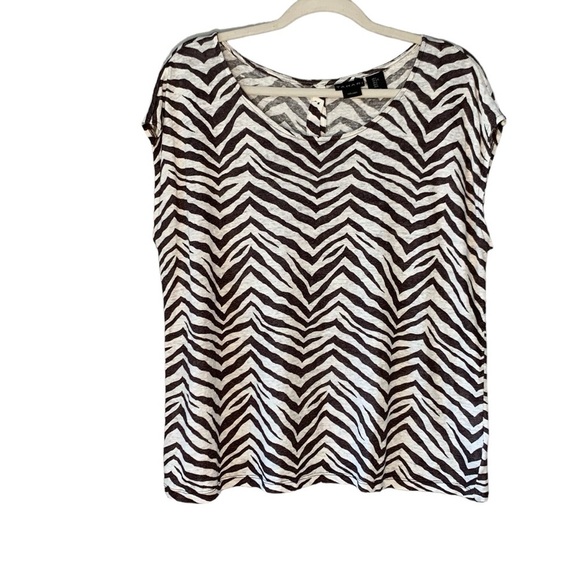 Tahari linen brown and white zebra sleeveless lightweight blouse. NWOT Size‎ L - Picture 1 of 10